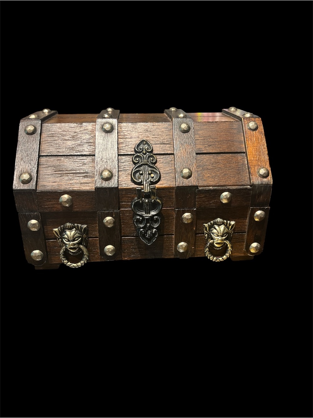 Wooden Treasure Chest Jewelry Box with Brass Accents